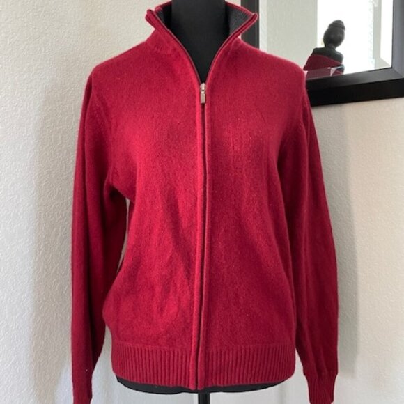 LL Bean 100% Cashmere Full Zip Cardigan Sweater Red Men's Small - Picture 1 of 12